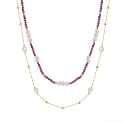 purple and Pearl duet 14k gold plated - 925 sterling silver - Purple - NECKLACES
