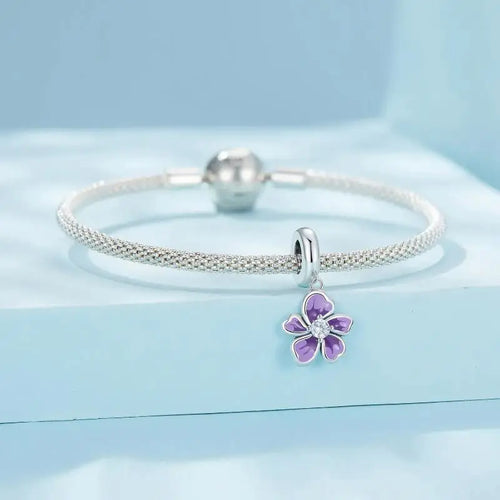Purple Flower 925 Silver Charm - Purple