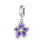 Purple Flower 925 Silver Charm - Purple