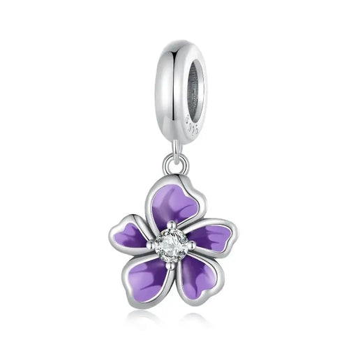 Purple Flower 925 Silver Charm - Purple