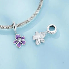 Purple Flower 925 Silver Charm - Purple