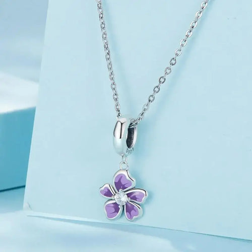 Purple Flower 925 Silver Charm - Purple