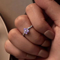 Purple Flower 925 Silver Ring - Purple - Rings