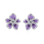 Purple Flower Earrings - 925 sterling silver - Transparent