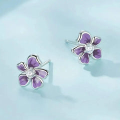 Purple Flower Earrings - 925 sterling silver - Transparent
