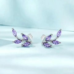 Purple leaf 925 sterling silver earrings - Purple