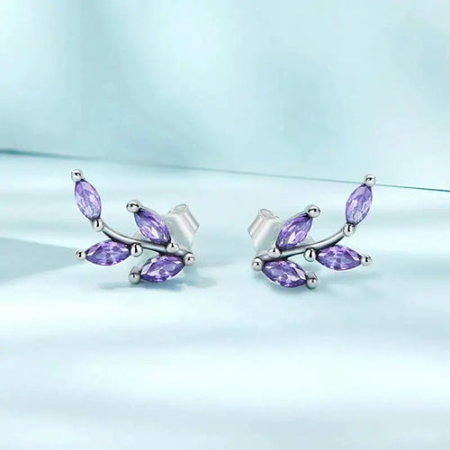 Purple leaf 925 sterling silver earrings - Purple