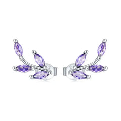 Purple leaf 925 sterling silver earrings - Purple