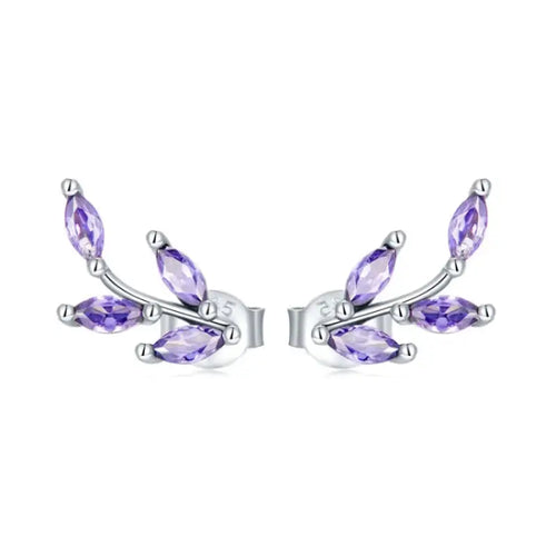 Purple leaf 925 sterling silver earrings - Purple