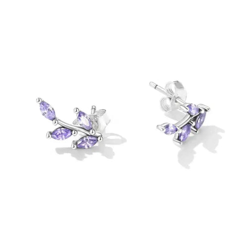 Purple leaf 925 sterling silver earrings - Purple