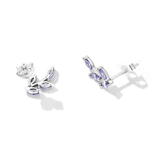 Purple leaf 925 sterling silver earrings - Purple