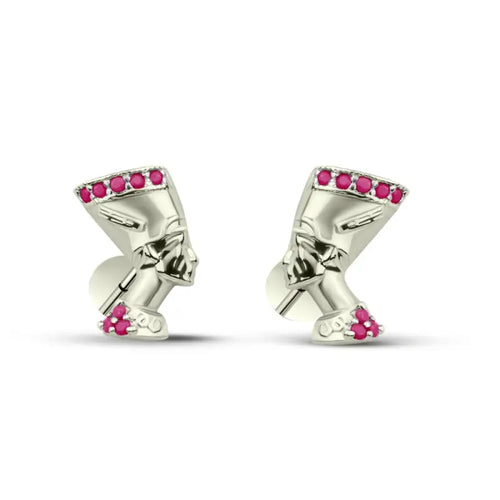 Queen Nefertiti 925 Silver Earring - Red - Earrings