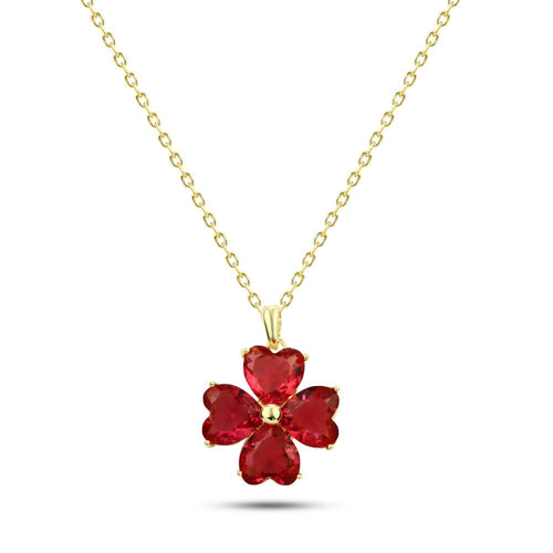 Red gold Flower 925 Silver Necklace - Red - NECKLACES