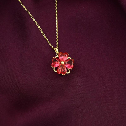 Red gold Flower 925 Silver Necklace - Red - NECKLACES
