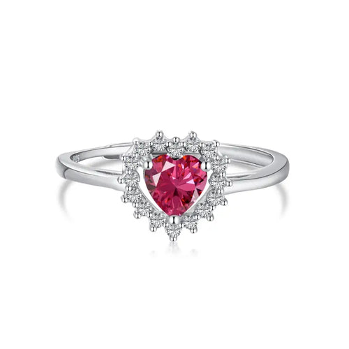 Red Heart Zircon 925 Silver Ring - Red / O - Rings