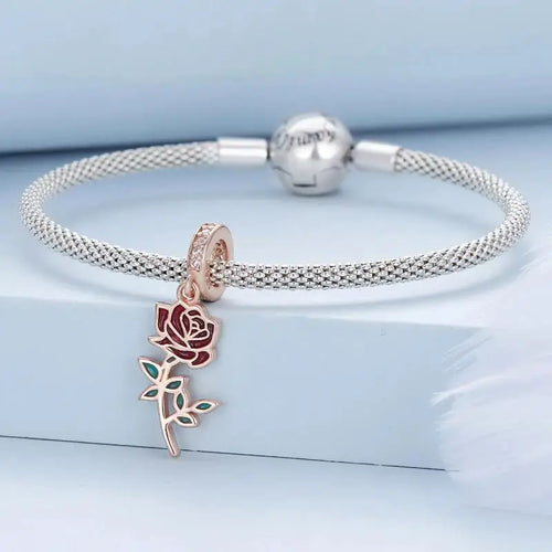 Red Rose 925 Silver Charm - Multi Color