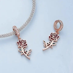 Red Rose 925 Silver Charm - Multi Color