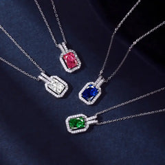 Red Zircon 925 sterling silver necklace - Red