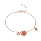 Resin Flower 925 Silver Bracelet - Rose gold - Pink - Bracelets