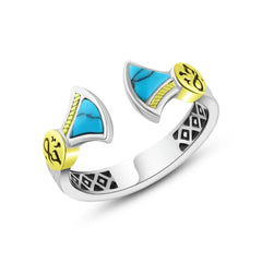 ring 925 Sterling Silver Inspired by the Pharaonic lotus flower - Turquoise - Rings