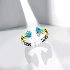 ring 925 Sterling Silver Inspired by the Pharaonic lotus flower - Turquoise - Rings