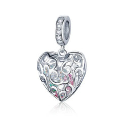 Romantic Heart 925 Silver Charm Pendant - White