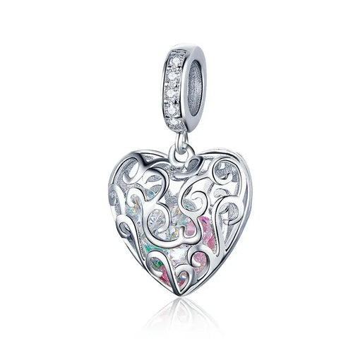 Romantic Heart 925 Silver Charm Pendant - White