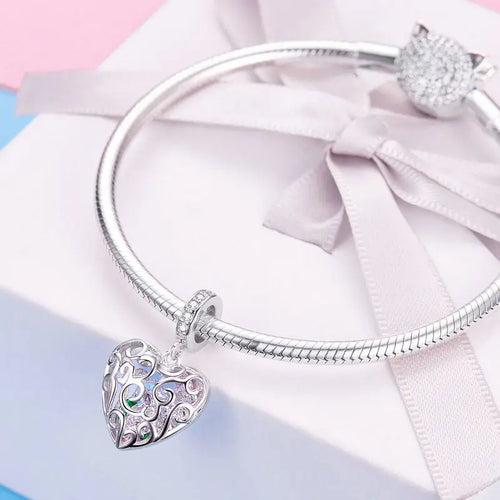 Romantic Heart 925 Silver Charm Pendant - White