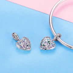 Romantic Heart 925 Silver Charm Pendant - White