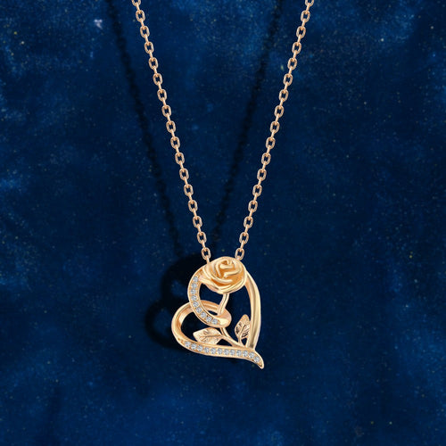 Rose and Heart Necklace - 925 sterling silver