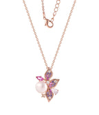 Rose gold Colorful flowers - 925 silver necklace - Multi Color