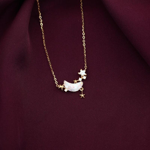 Rose Gold Crescent and Stars 925 Silver Necklace - Transparent - NECKLACES