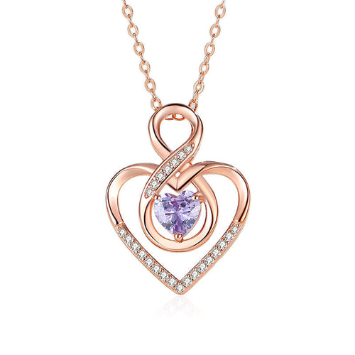 Rose gold Heart necklace - 925 sterling silver - Purple