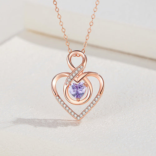 Rose gold Heart necklace - 925 sterling silver - Purple