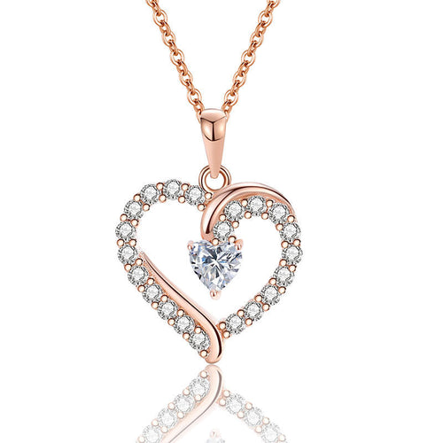 Rose gold heart of Zircon 925 Silver Necklace - Transparent