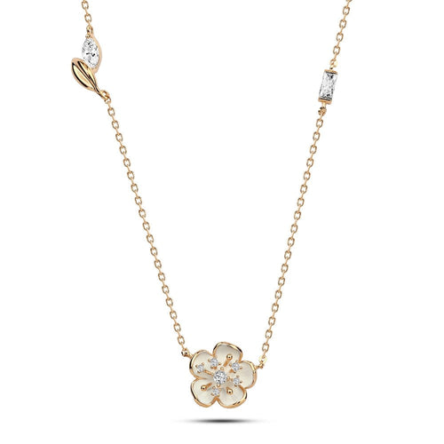 Rose gold small Flower - 925 Silver Necklace - NECKLACES