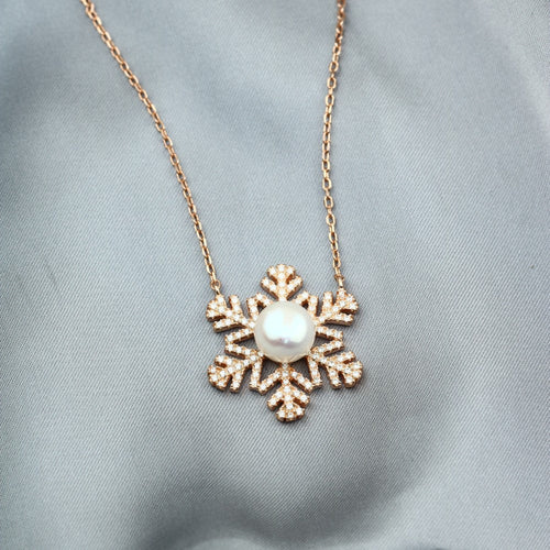 Rose gold Snow 925 Silver Necklace - White - NECKLACES