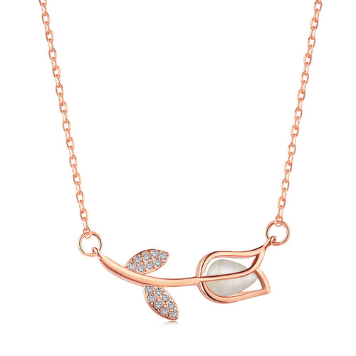 Rose Gold Tulip-925 silver necklace - White