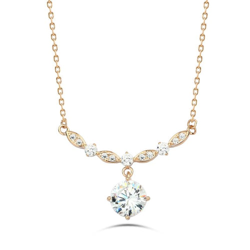 Rose gold Zircon 925 Silver Necklace - Transparent - NECKLACES
