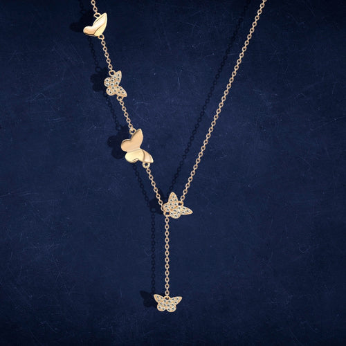 Rose gold Zircon Butterflies 925 Silver Necklace - NECKLACES