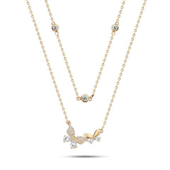 Rose gold Zircon Layered Necklace - 925 silver - Transparent - NECKLACES