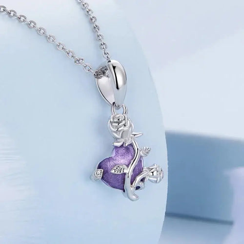 Rose Heart 925 Silver Charm - Purple