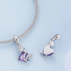 Rose Heart 925 Silver Charm - Purple