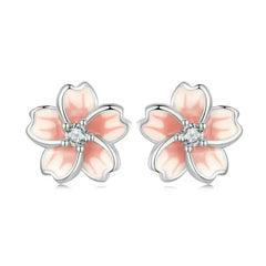 Rose Shaped Stud Earrings - 925 sterling silver - Transparent