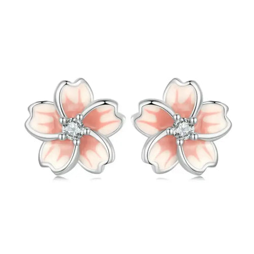 Rose Shaped Stud Earrings - 925 sterling silver - Transparent
