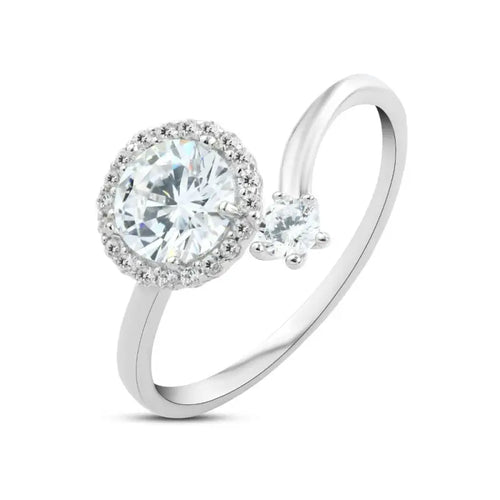Round Zircon ring - 925 Sterling Silver - Transparent