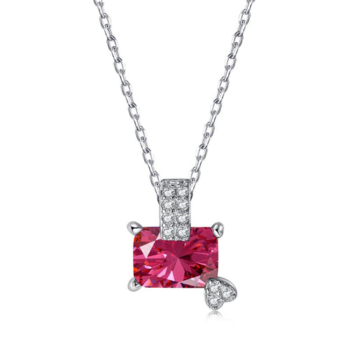 Ruby with heart-925 silver necklace - Multi Color