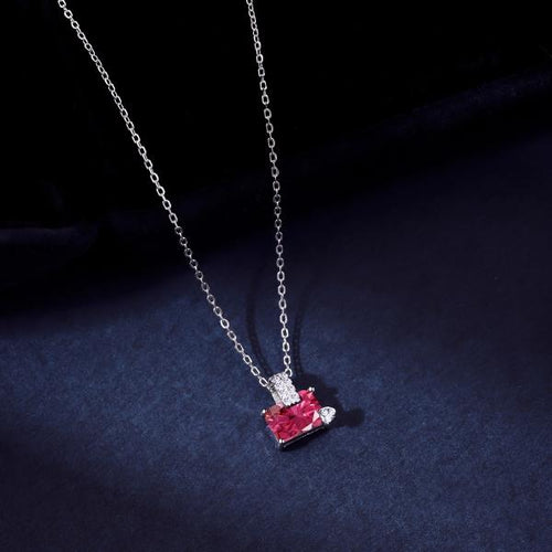 Ruby with heart-925 silver necklace - Multi Color