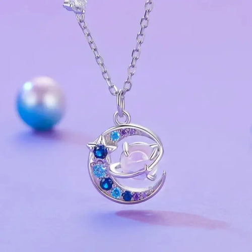 Saturn 925 Silver Necklace - Multi Color