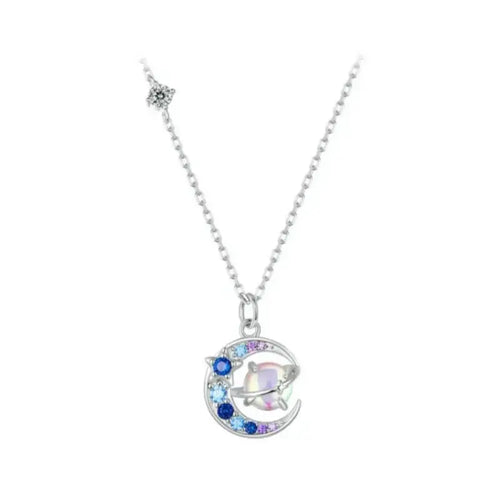 Saturn 925 Silver Necklace - Multi Color